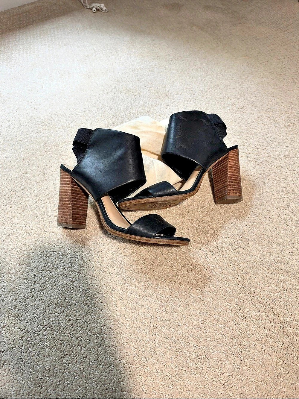 Vince Camuto- Black Leather Block Heels